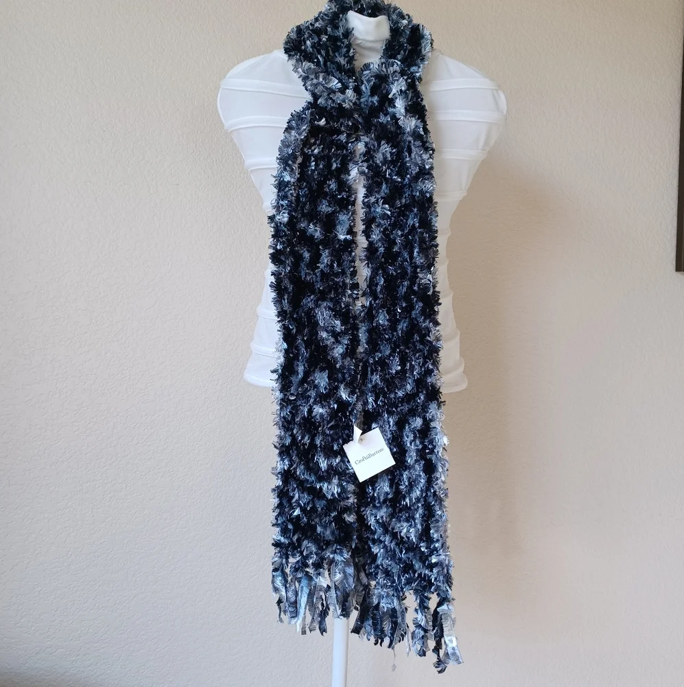 3/$25 SALE Croft & Barrow Long Chenille Scarf Fringe Black White Silver, 75